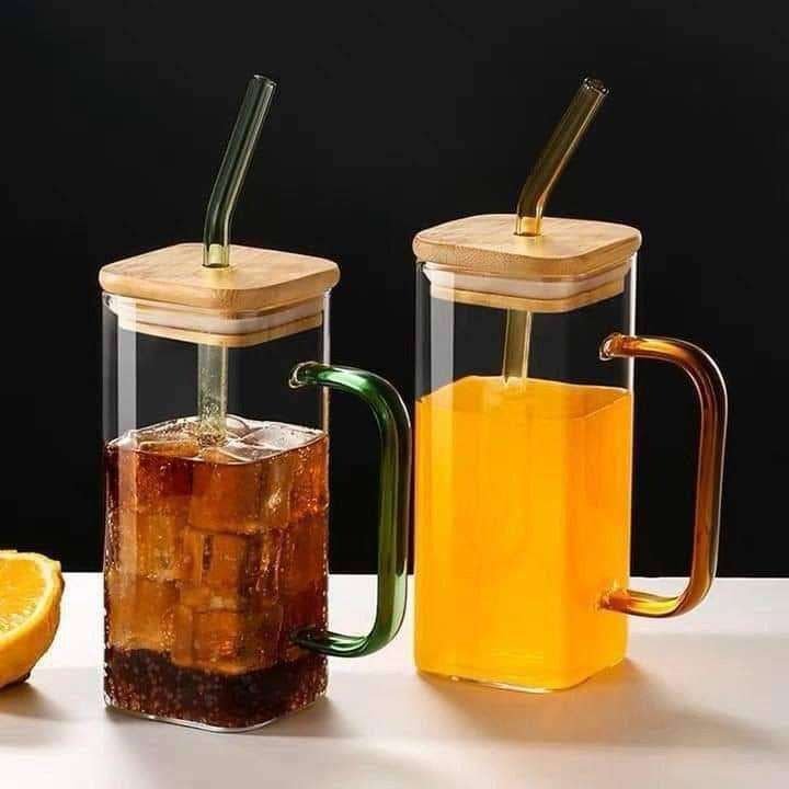 مج زجاج شاليموه بغطاء خشب